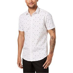 I.N.C Mens Printed Button Up Shirt, White, S Neck, DM